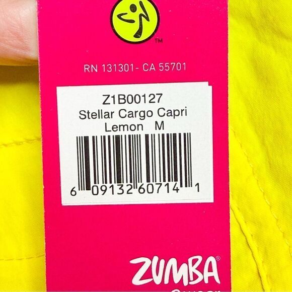 Zumba NWT! Women's Stellar Cargo Capri Pants in Lemon w/Elastic Waist Size M - Picture 4 of 5